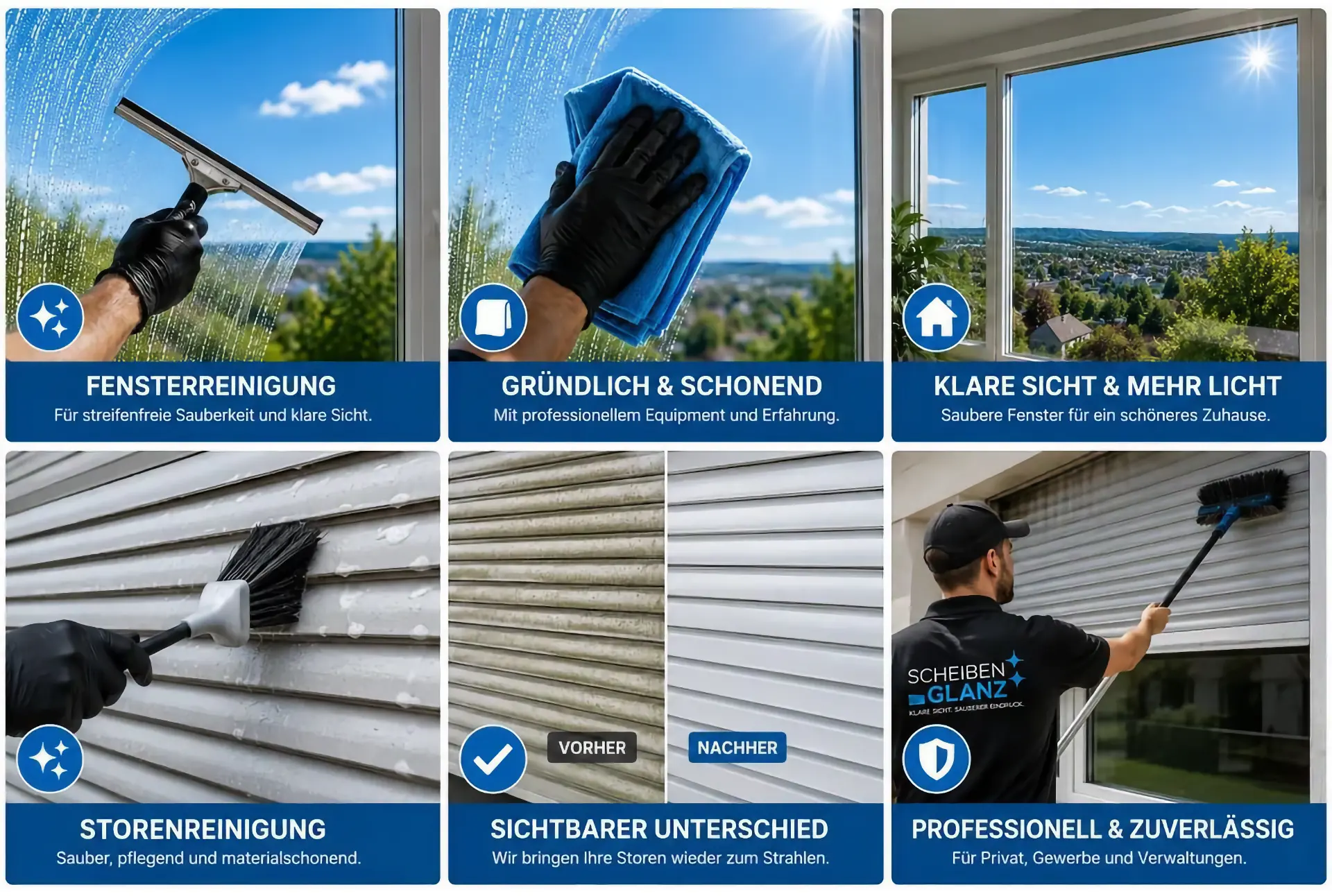 Fensterreinigung und Storenreinigung Leistungen – ScheibenGlanz Region Basel
