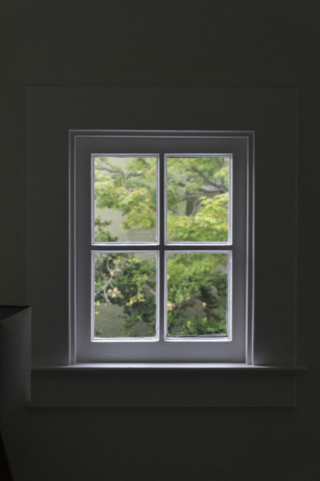 Sauberes, streifenfreies Fenster mit Blick ins Grüne